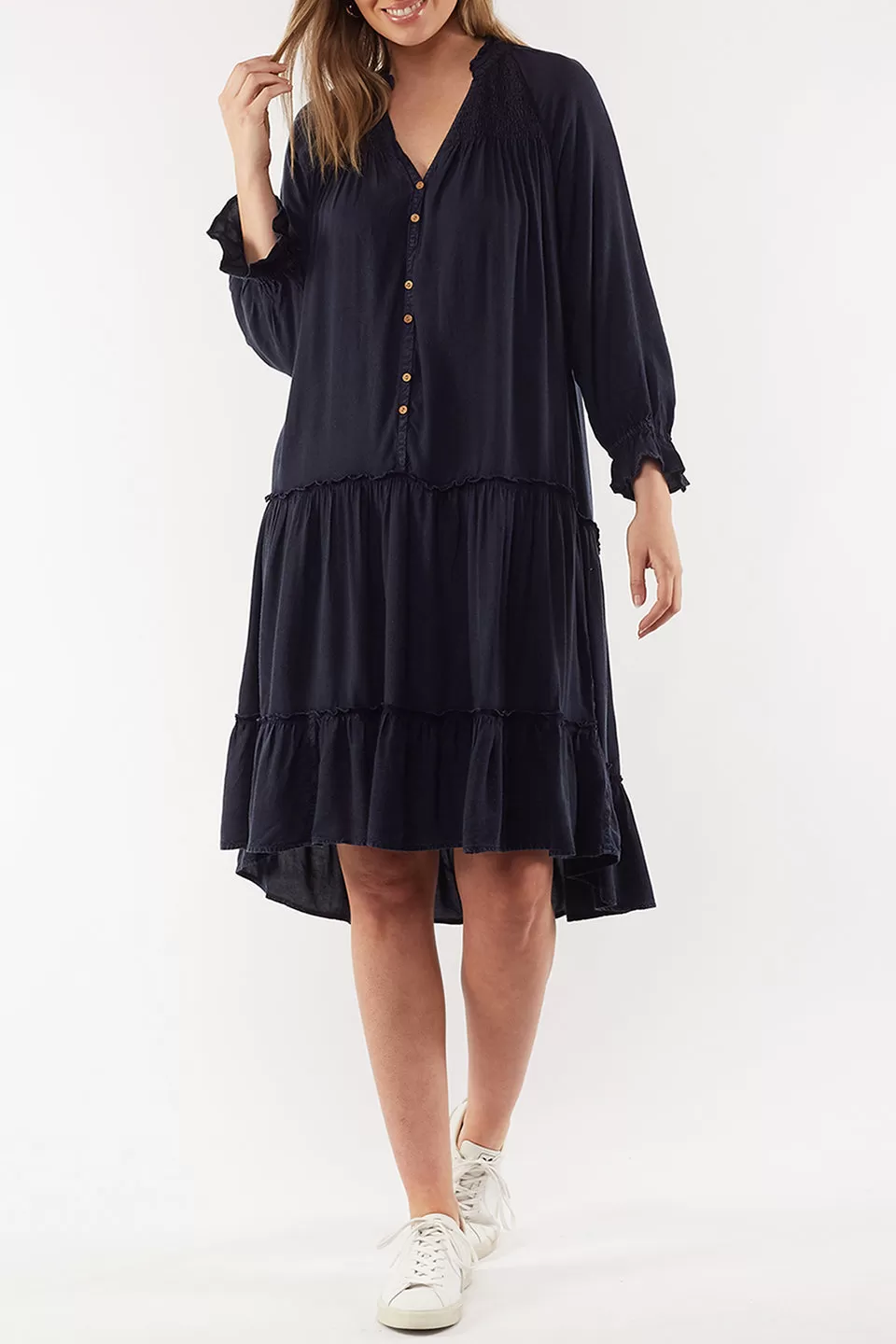 Julia Navy Mid Sleeve Tiered Dress