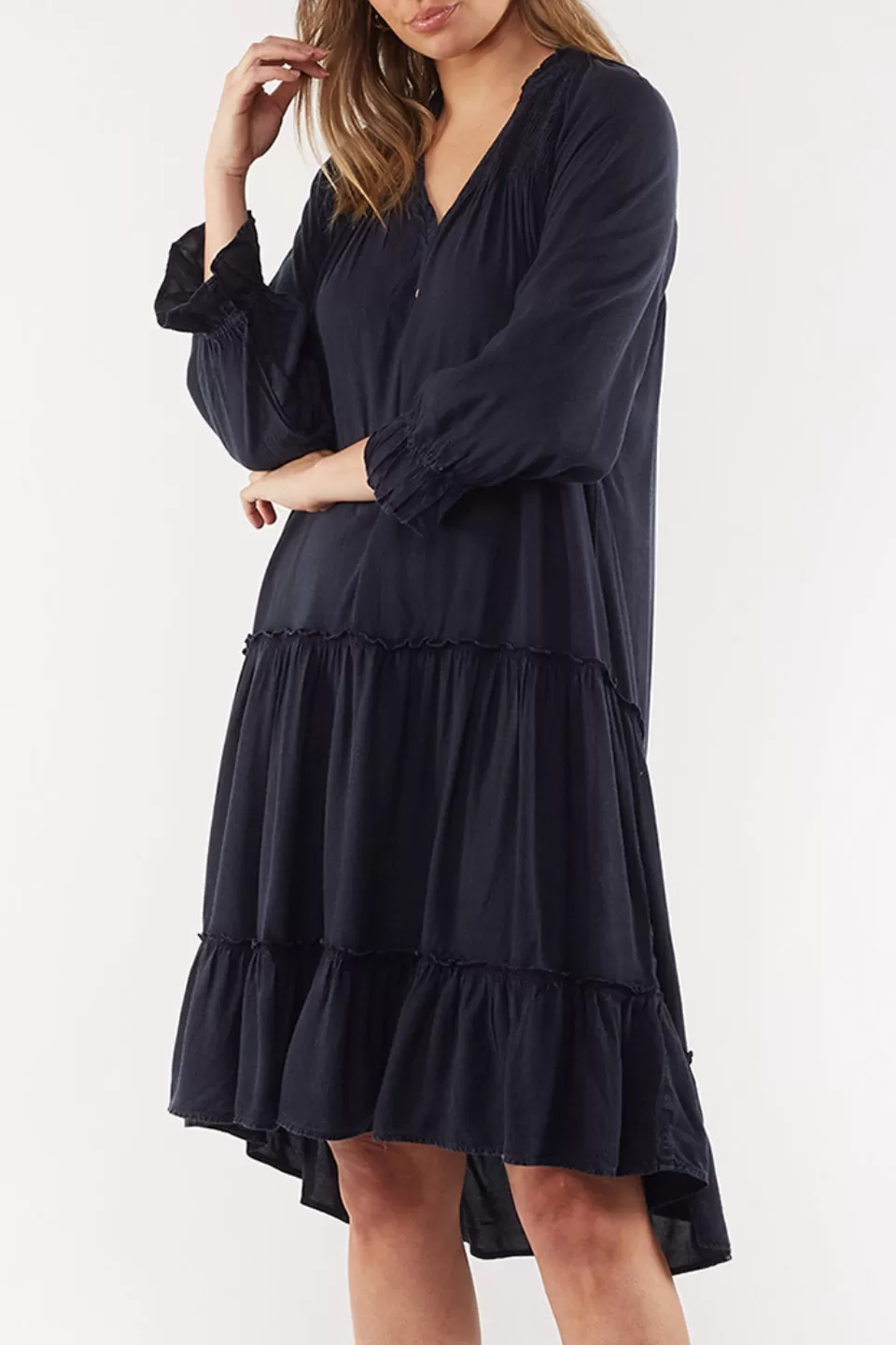 Julia Navy Mid Sleeve Tiered Dress