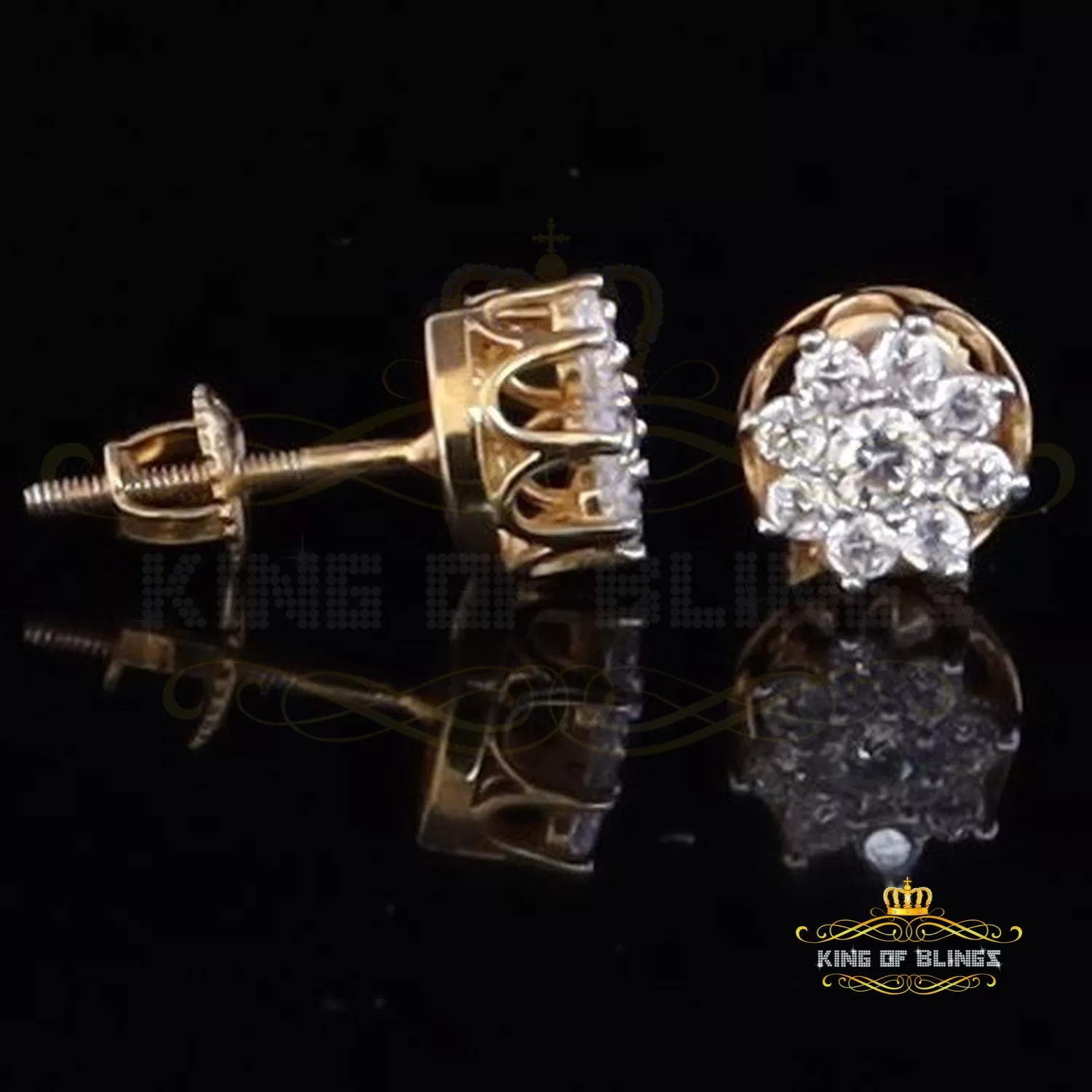 King of Bling's Yellow 925 Silver Cubic 0.14ct Zirconia Women's & Men's Hip Hop Flower Earrings