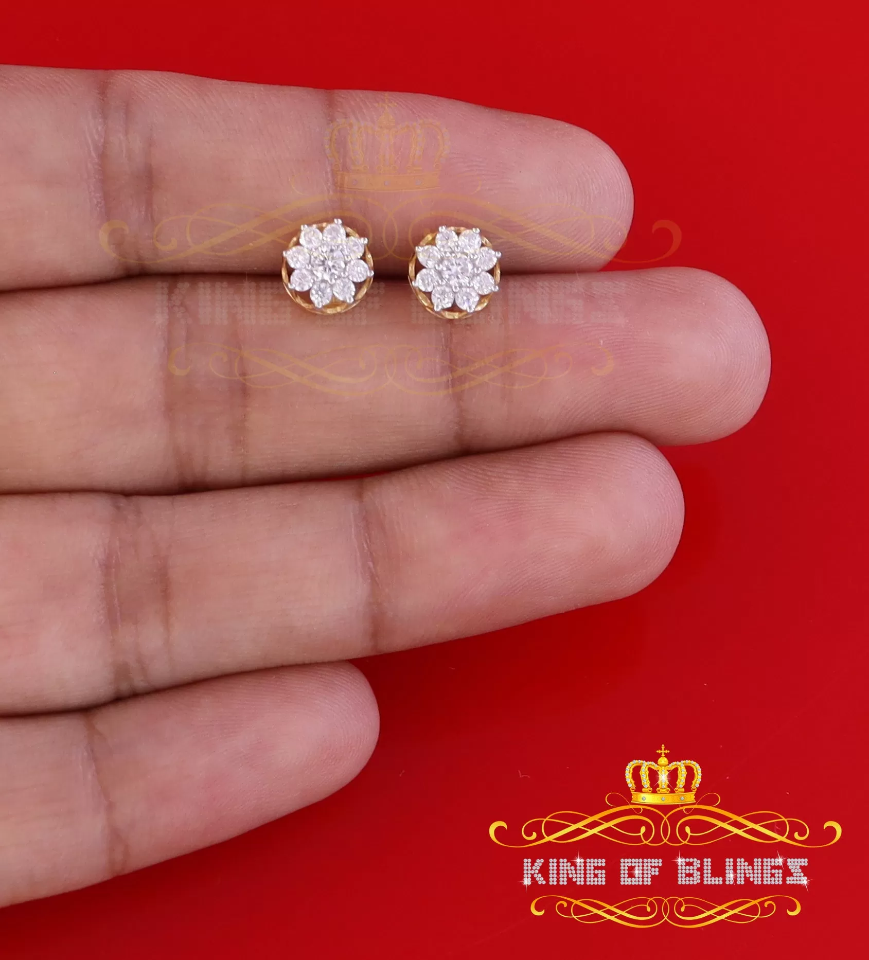 King of Bling's Yellow 925 Silver Cubic 0.14ct Zirconia Women's & Men's Hip Hop Flower Earrings