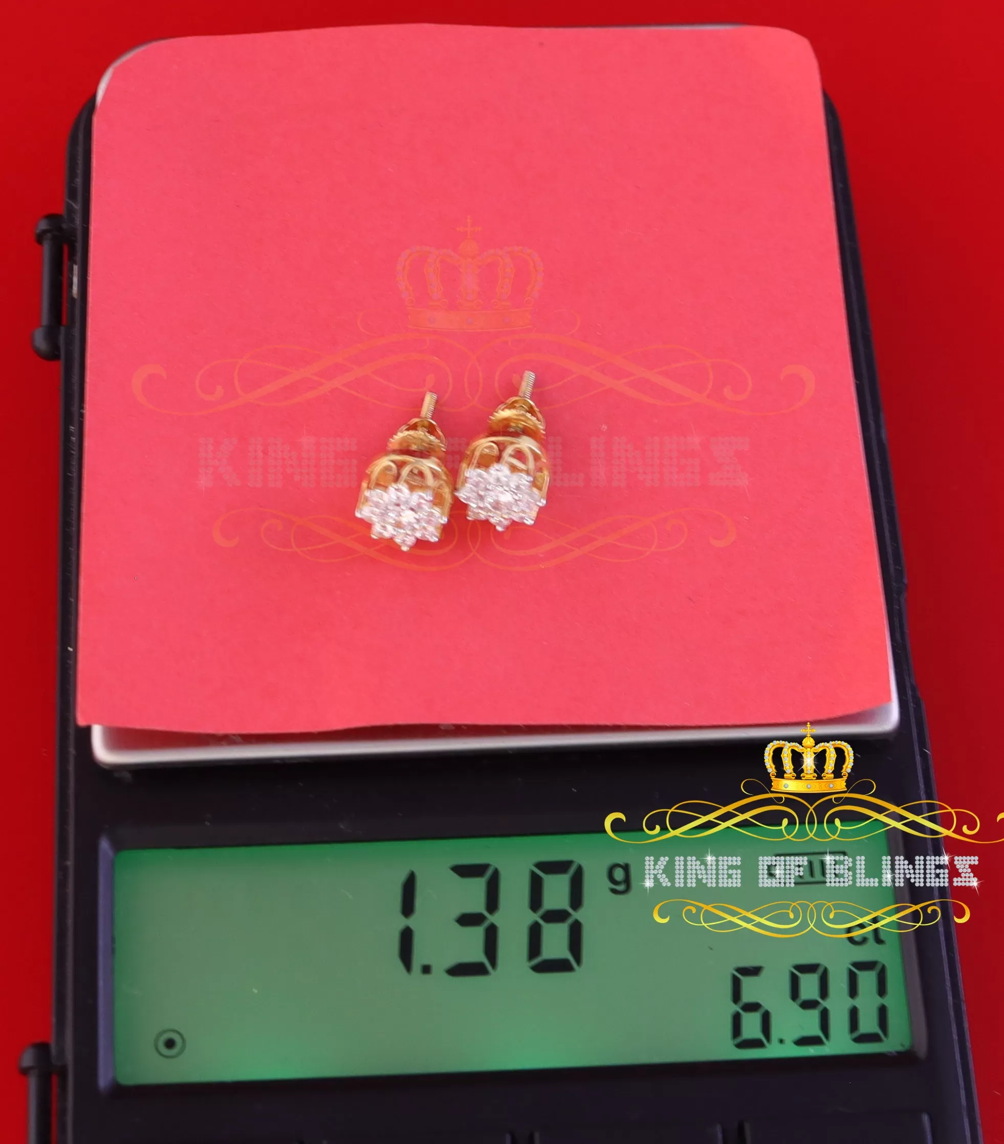 King of Bling's Yellow 925 Silver Cubic 0.14ct Zirconia Women's & Men's Hip Hop Flower Earrings