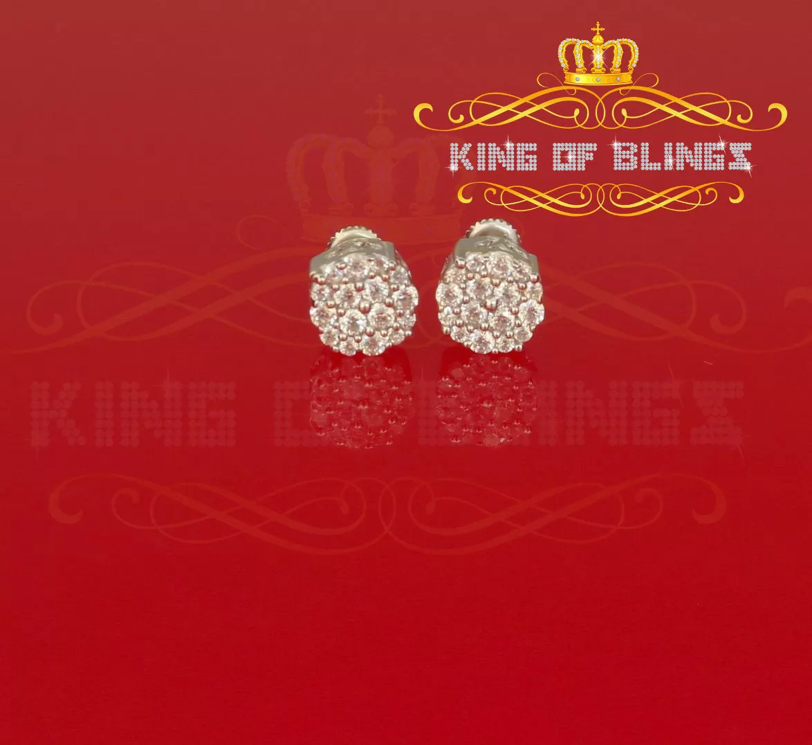 King of Blings- 925 White Silver Aretes Para Hombre 0.87ct Cubic Zirconia Round Women's Earring