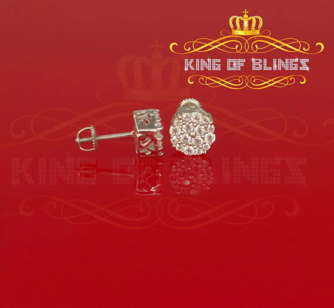 King of Blings- 925 White Silver Aretes Para Hombre 0.87ct Cubic Zirconia Round Women's Earring