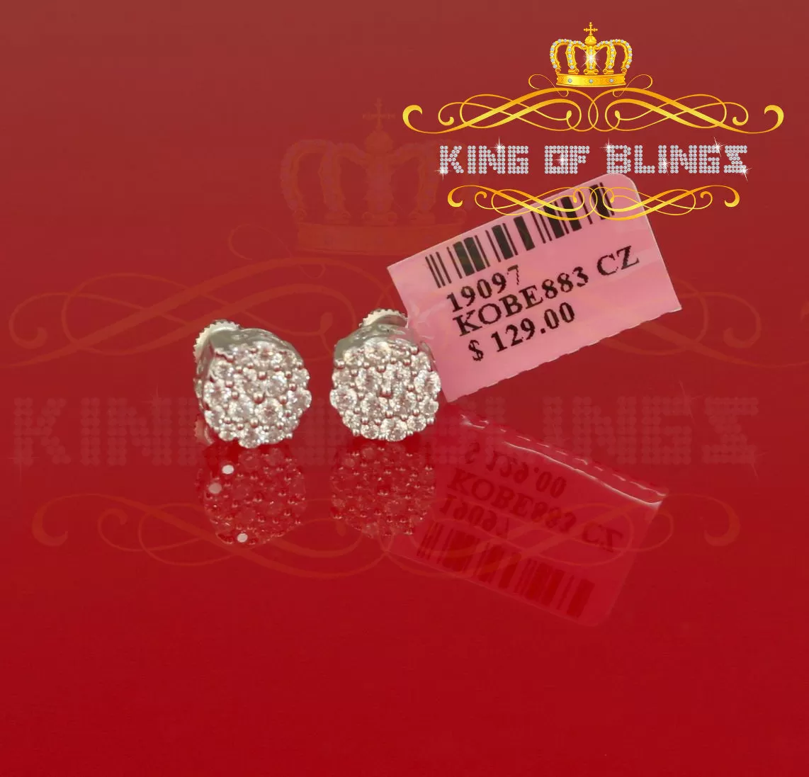 King of Blings- 925 White Silver Aretes Para Hombre 0.87ct Cubic Zirconia Round Women's Earring