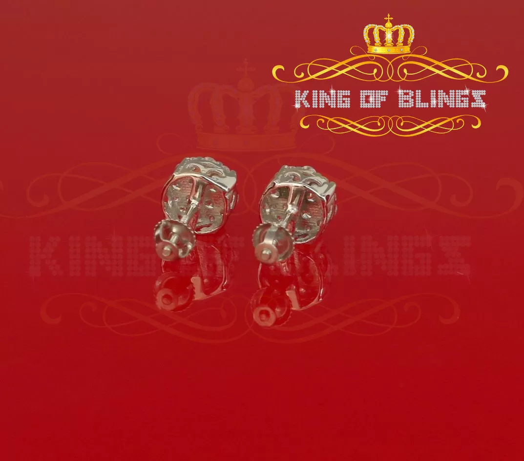 King of Blings- 925 White Silver Aretes Para Hombre 0.87ct Cubic Zirconia Round Women's Earring