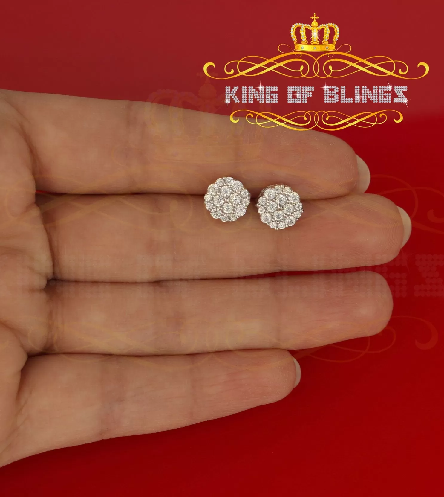 King of Blings- 925 White Silver Aretes Para Hombre 0.87ct Cubic Zirconia Round Women's Earring