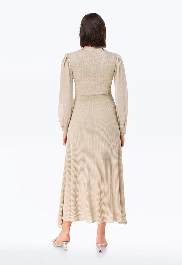 Knitted Lurex Solid  Pleated Dress