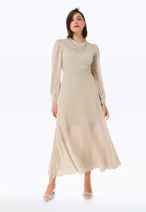 Knitted Lurex Solid  Pleated Dress