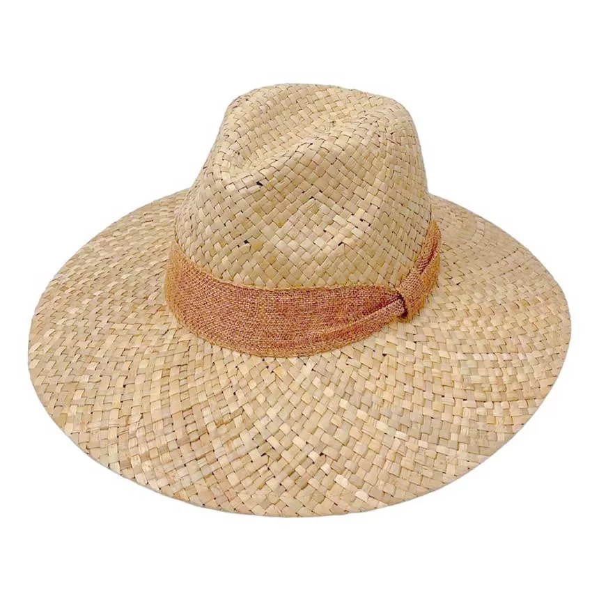 Knot Trim Woven Straw Fedora Hat