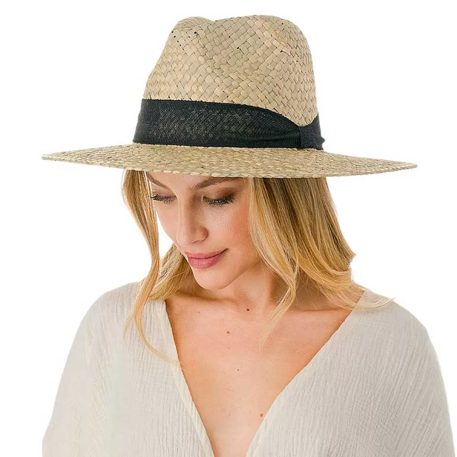 Knot Trim Woven Straw Fedora Hat