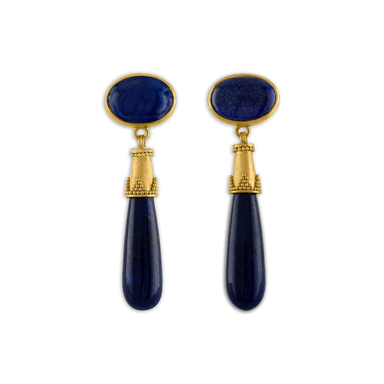 Lapis Granulated Amphora Earrings