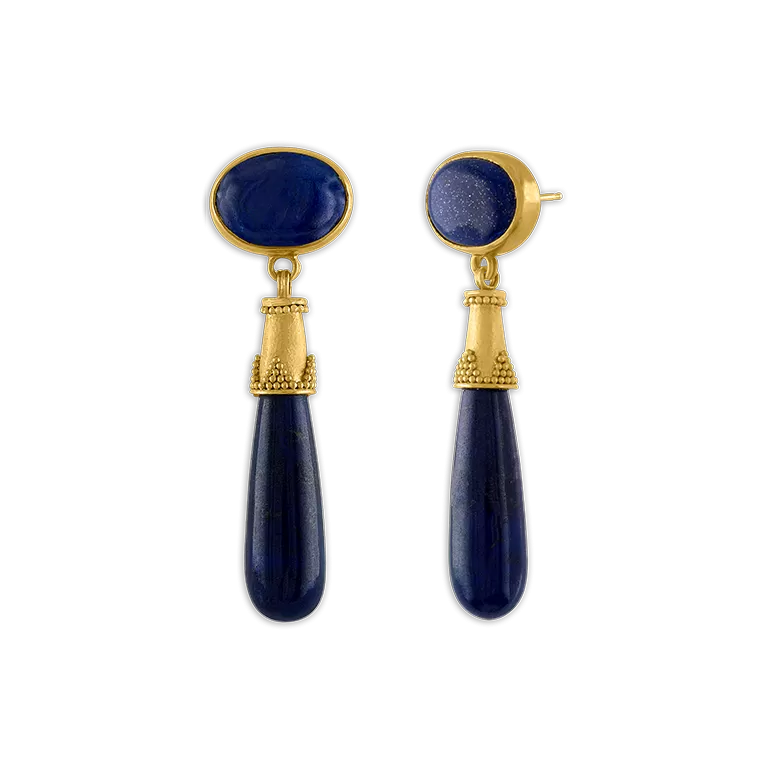 Lapis Granulated Amphora Earrings