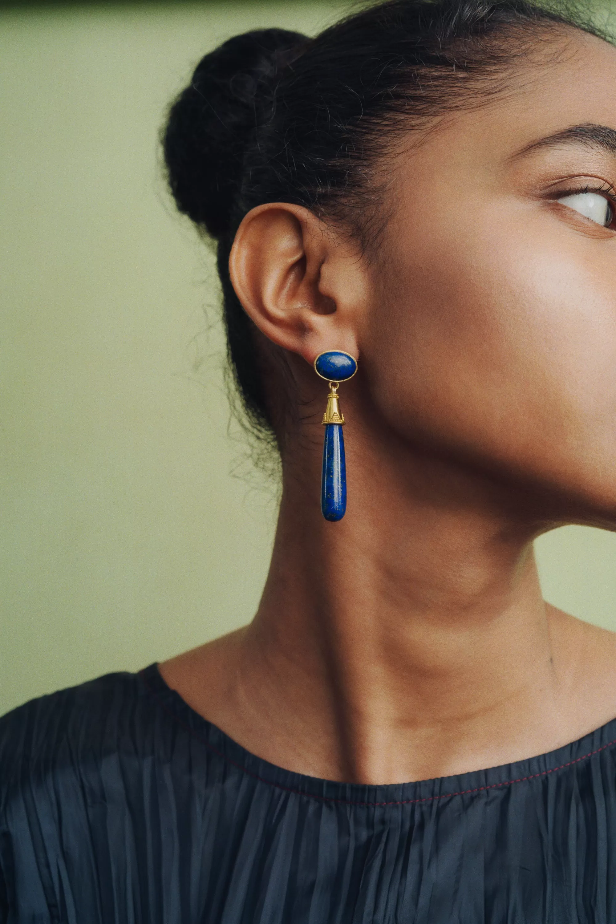 Lapis Granulated Amphora Earrings