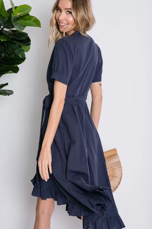 Leah Wrap Midi Dress in Navy