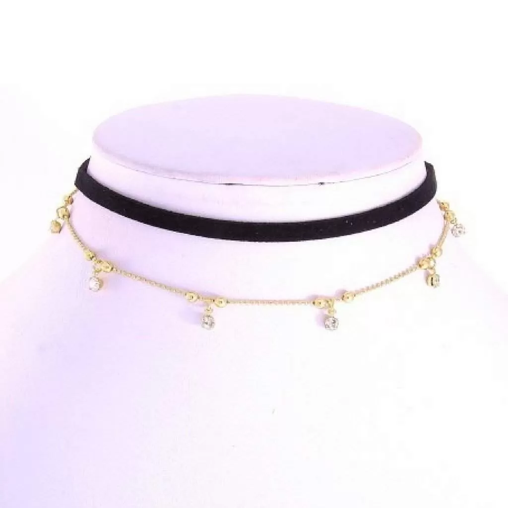 Leatherette Black and Gold Chain Choker