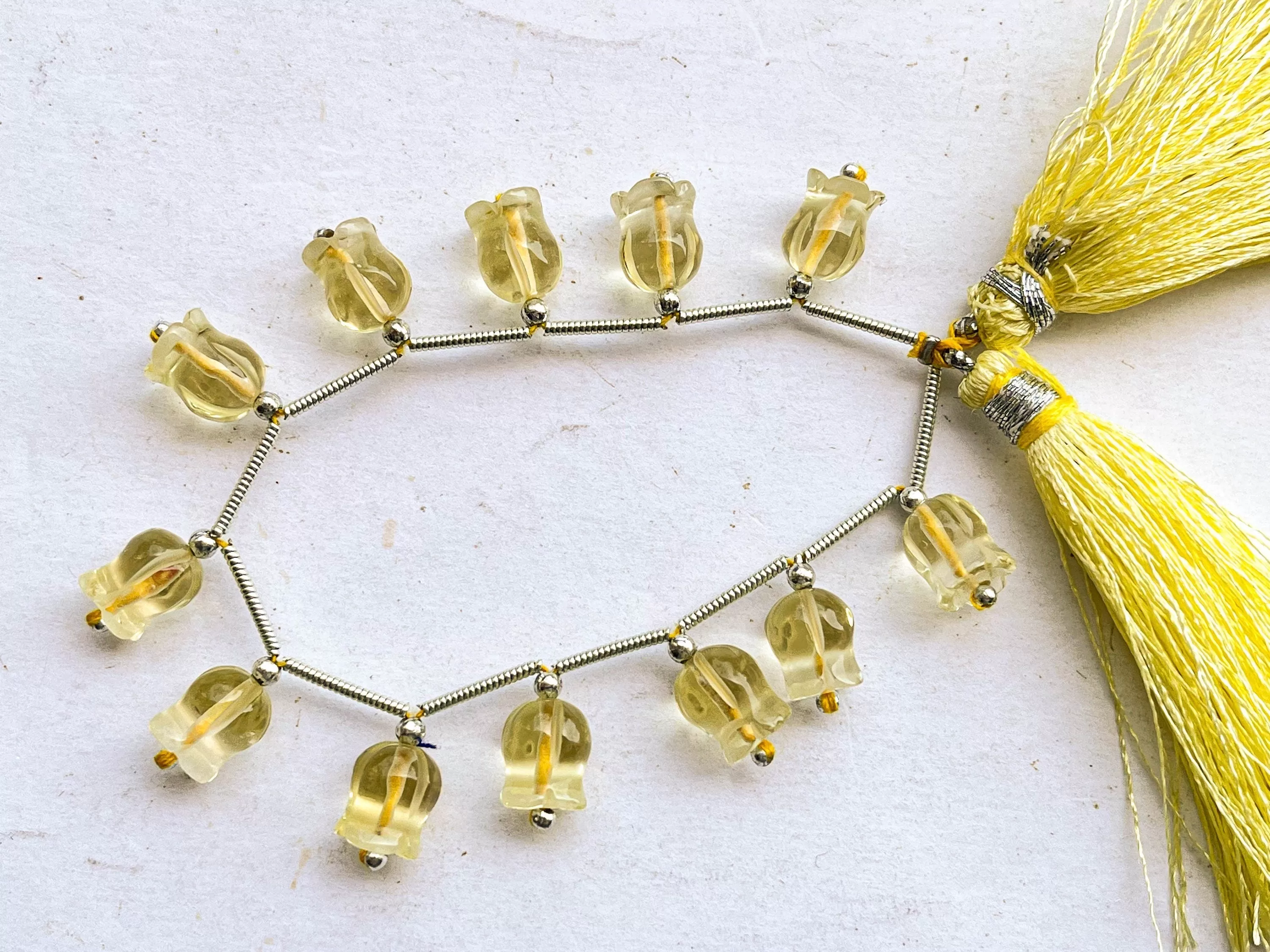 Lemon Quartz flower carving Lily of the valley shape beads