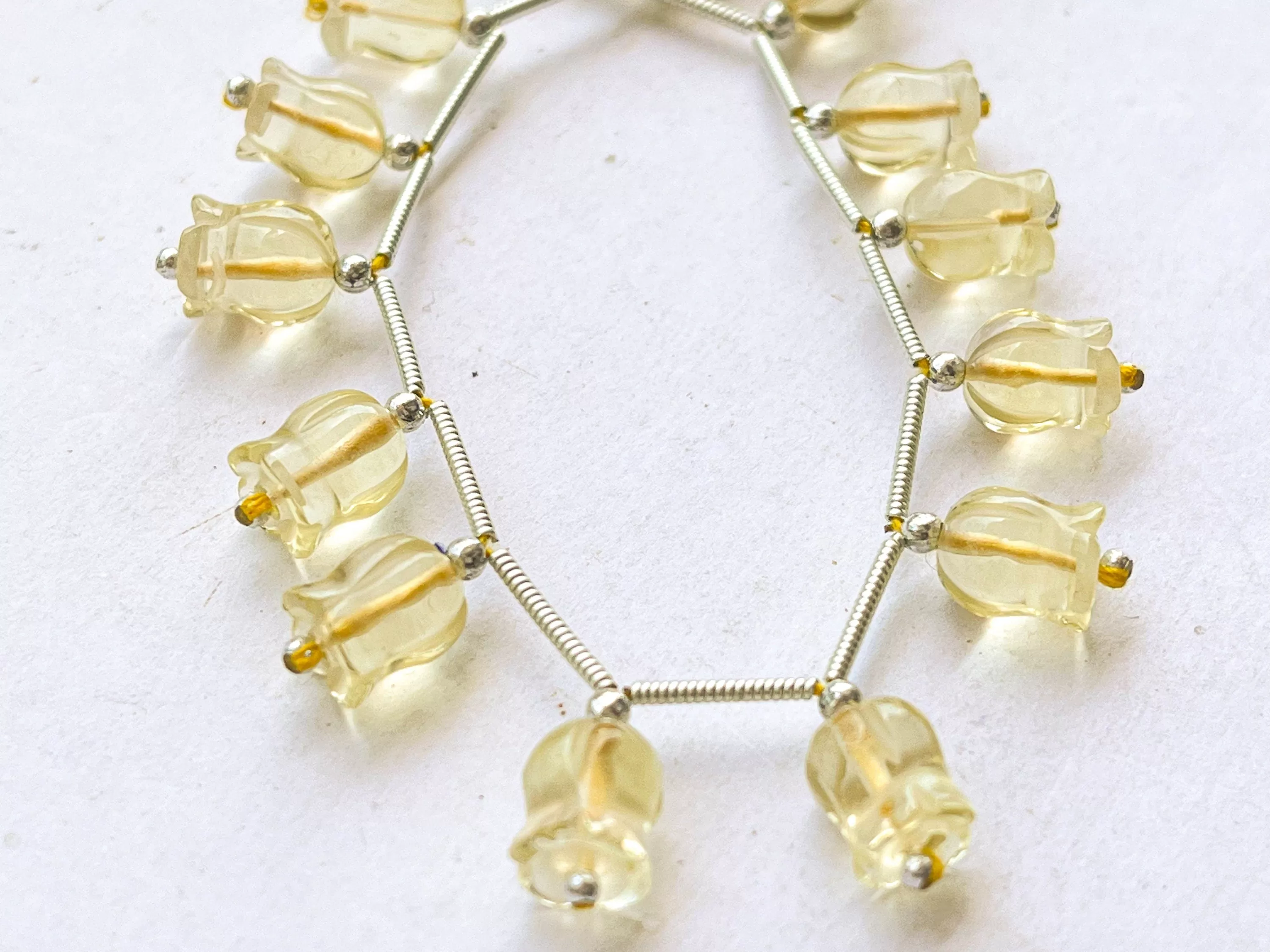 Lemon Quartz flower carving Lily of the valley shape beads