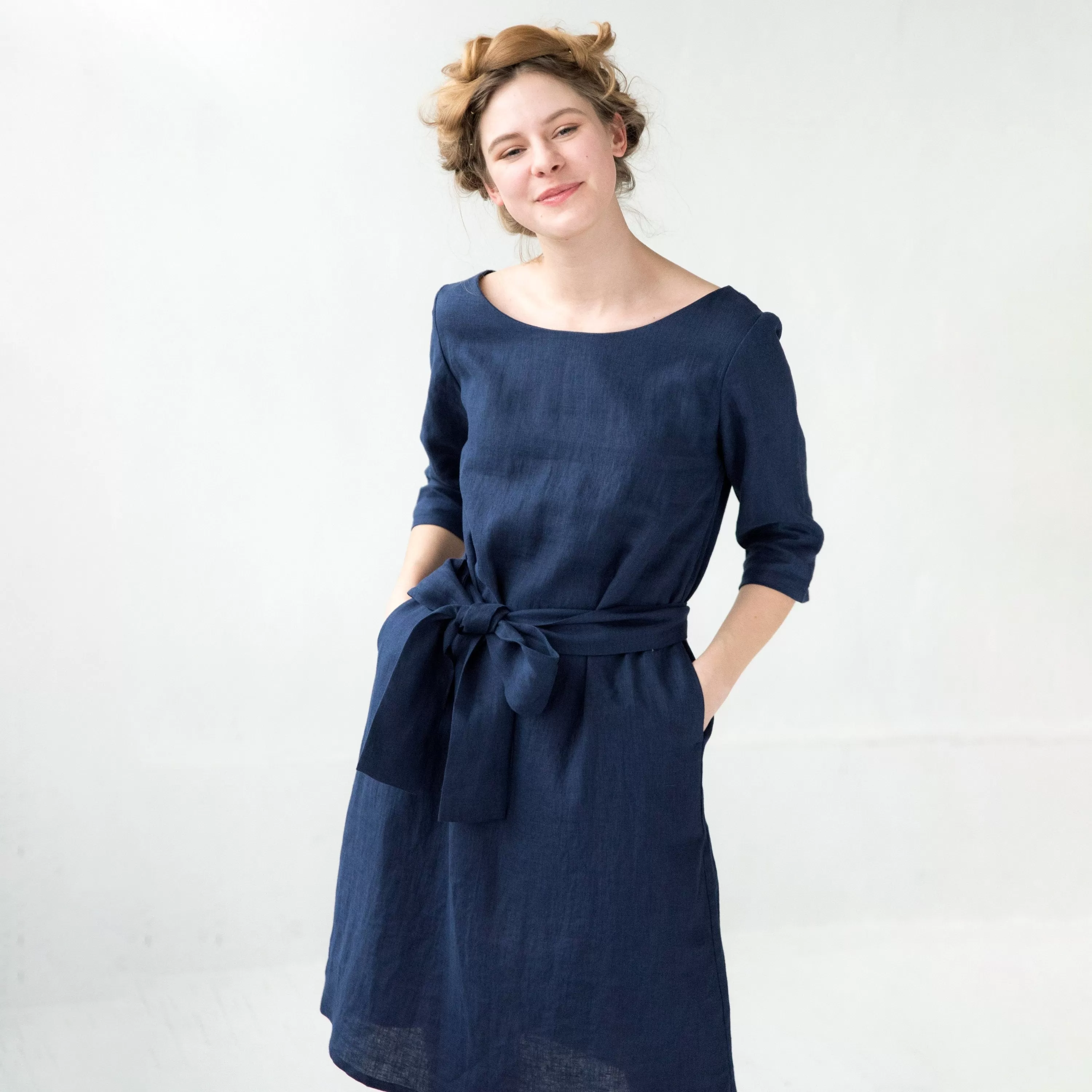 LeMuse linen dress OLIVE, Deep blue, XL