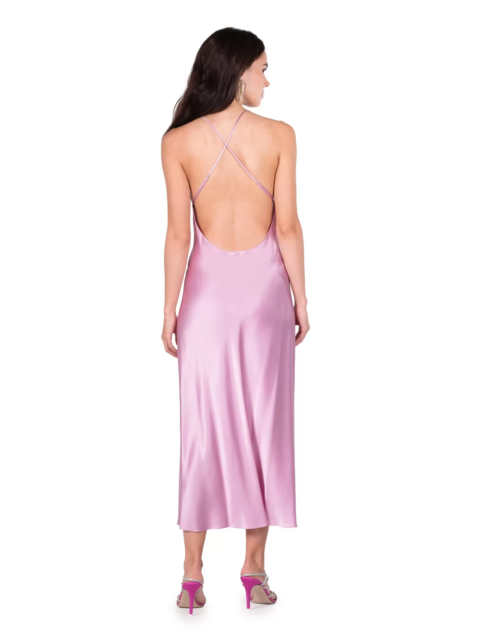 Lilac Open Back Cross Strap Midi Slip Dress