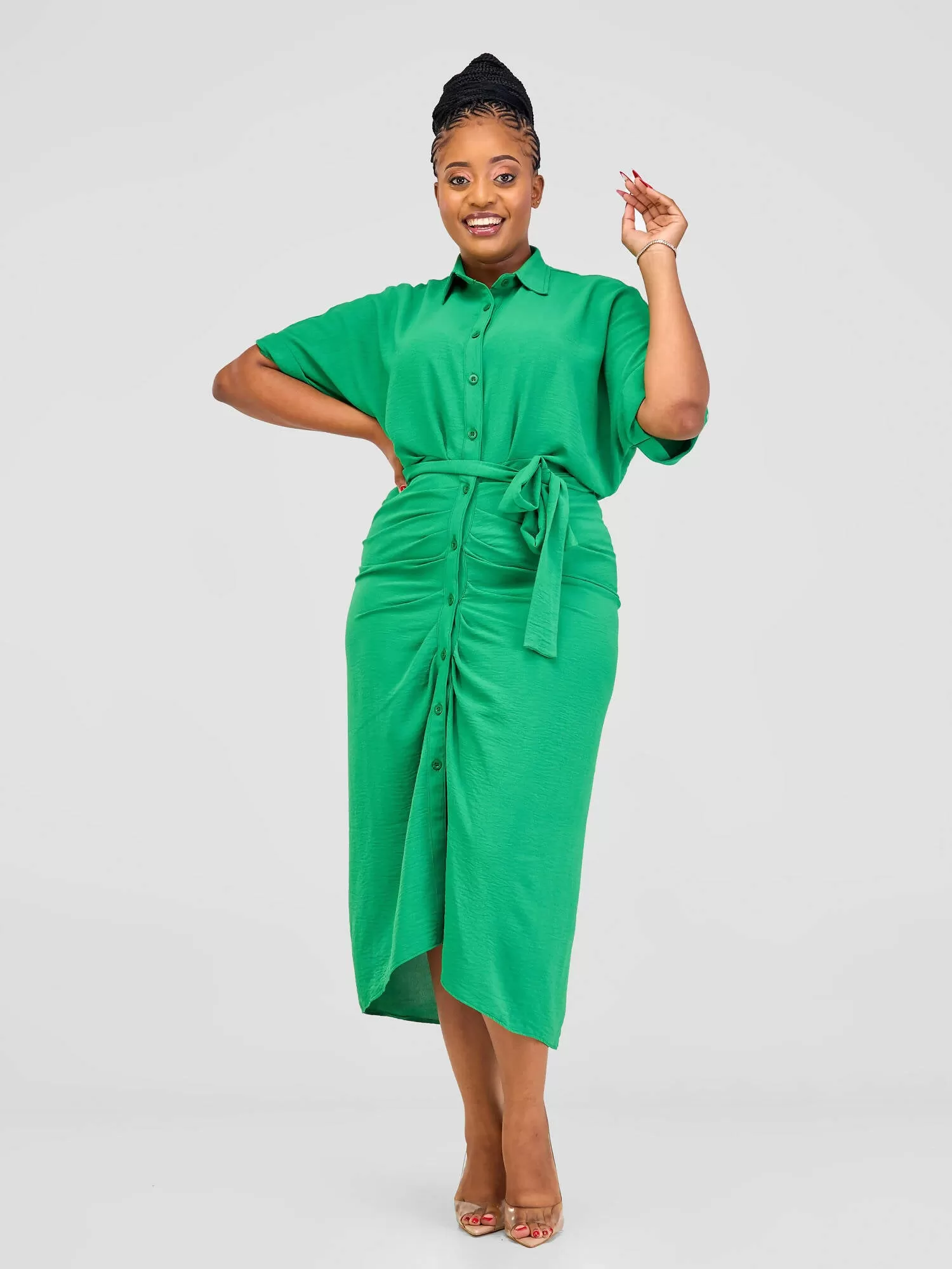 Lizola Amber Ruched Dress - Green