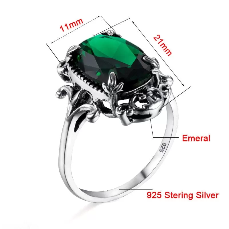 Luxury Vintage Fashion Emerald Ring - 925 Sterling Silver