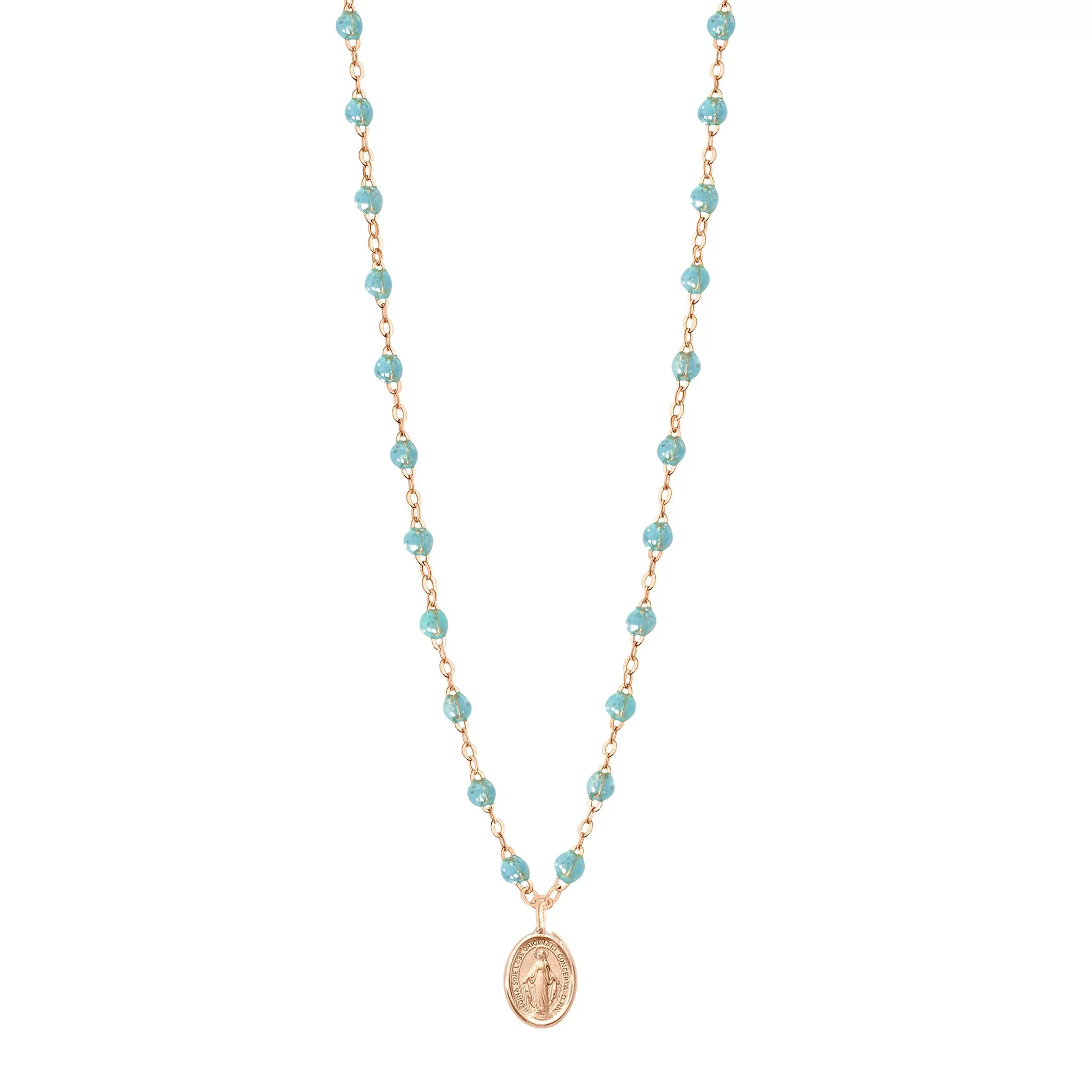 Madone Charm Classic Gigi Aqua necklace, Rose Gold, 16.5"