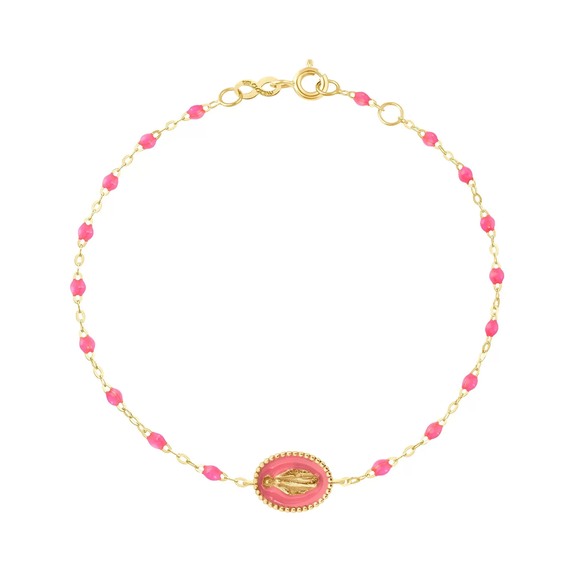 Madone resin charm Classic Gigi Pink bracelet, Yellow Gold, 6.7"