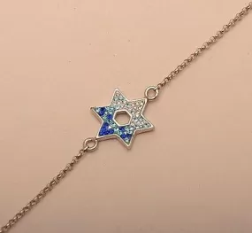 Magen David Hand Bracelet in Blue Swarovski Gemstone Silver 925 Hand Made