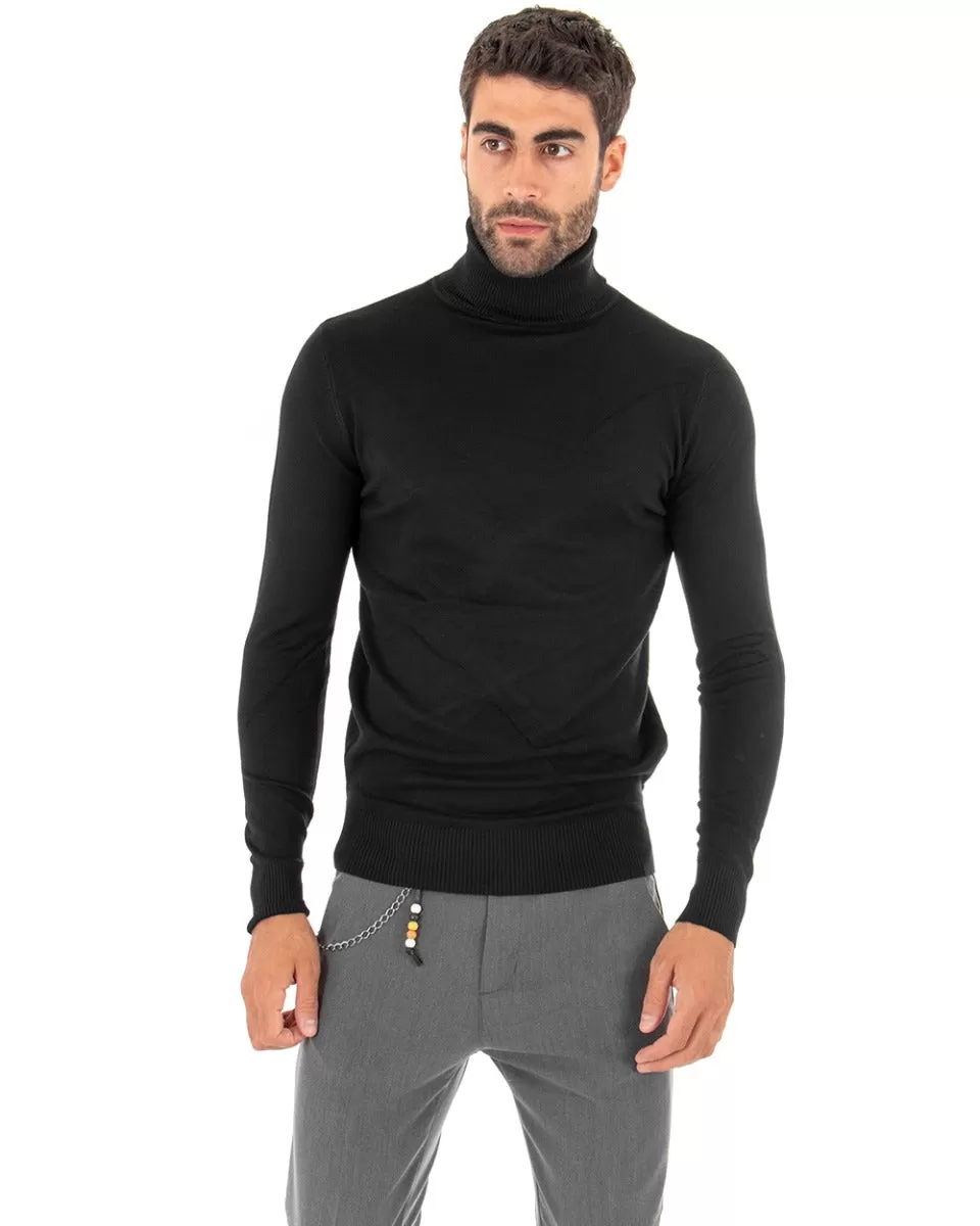 Maglioncino Uomo Maglia Maniche Lunghe Collo Alto Elastico Tinta Unita Nero GIOSAL-M2538A