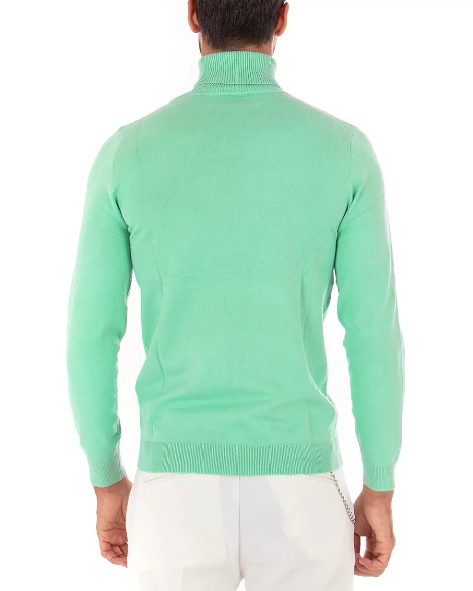 Maglioncino Uomo Maglia Maniche Lunghe Collo Alto Elastico Tinta Unita Verde Acqua GIOSAL-M2553A