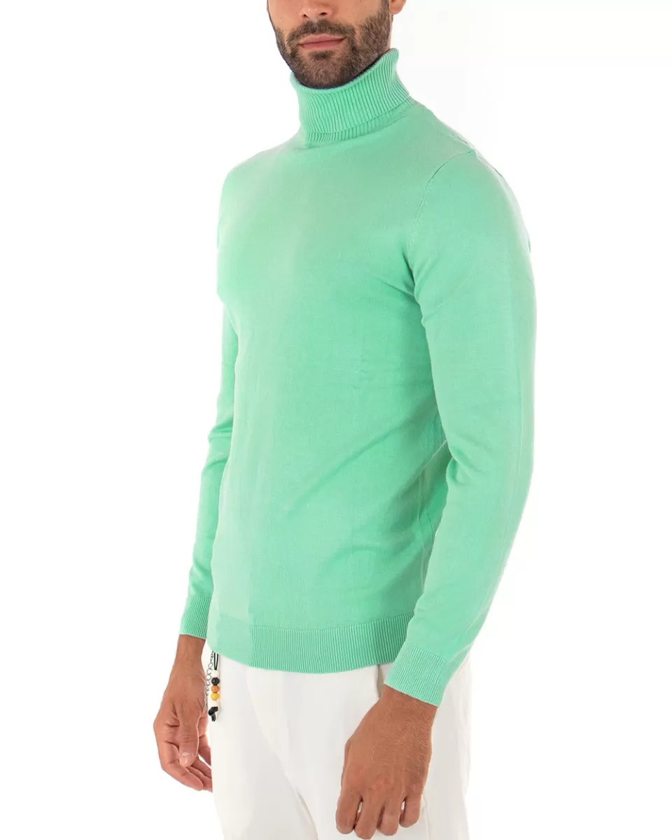 Maglioncino Uomo Maglia Maniche Lunghe Collo Alto Elastico Tinta Unita Verde Acqua GIOSAL-M2553A