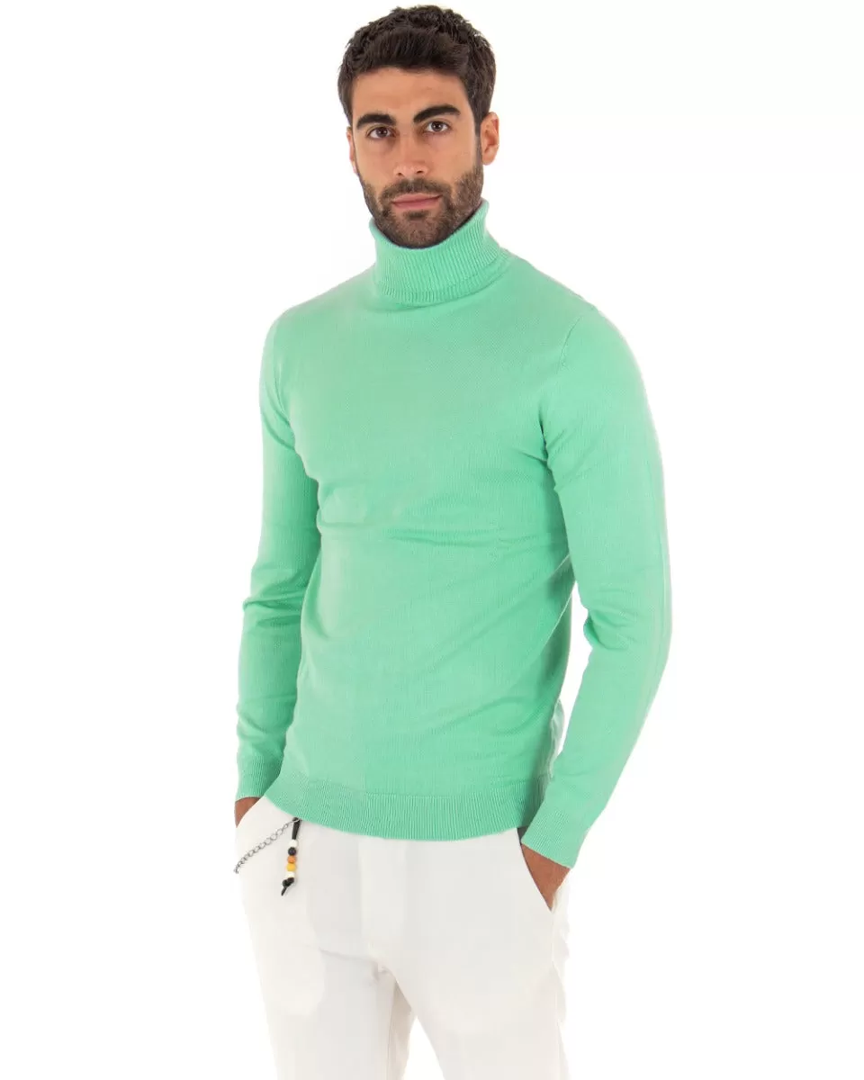 Maglioncino Uomo Maglia Maniche Lunghe Collo Alto Elastico Tinta Unita Verde Acqua GIOSAL-M2553A