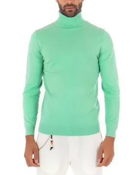 Maglioncino Uomo Maglia Maniche Lunghe Collo Alto Elastico Tinta Unita Verde Acqua GIOSAL-M2553A