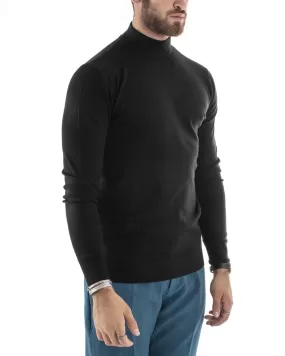 Maglioncino Uomo Maglia Maniche Lunghe Mezzo Collo Elastico Tinta Unita Nero GIOSAL-M2567A