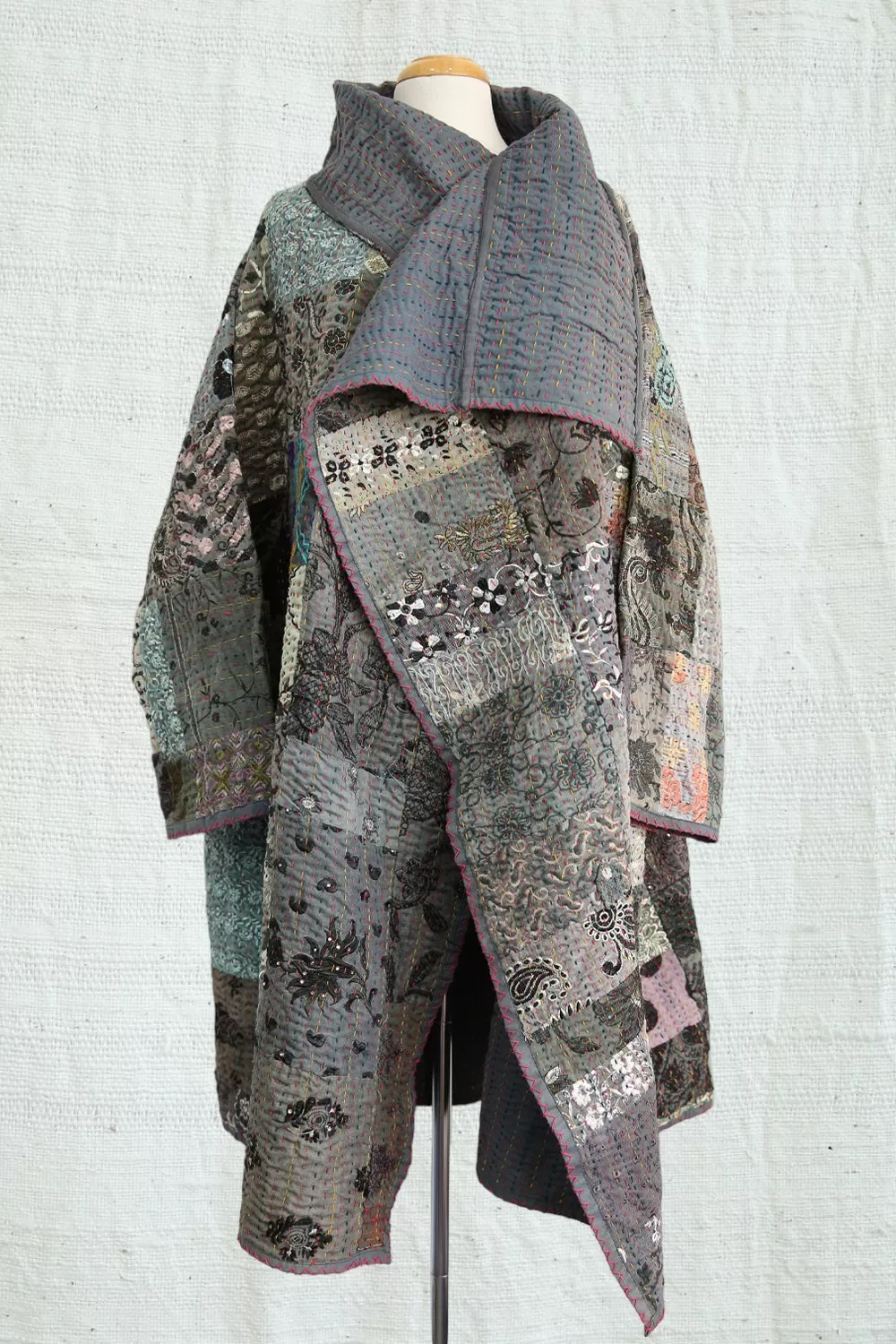 MAHARANI KANTHA COAT PATCHWORK GREY