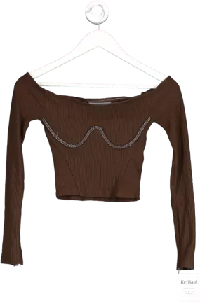 maniere de voir Brown Ribbed Long Sleeve Crop Top UK 4