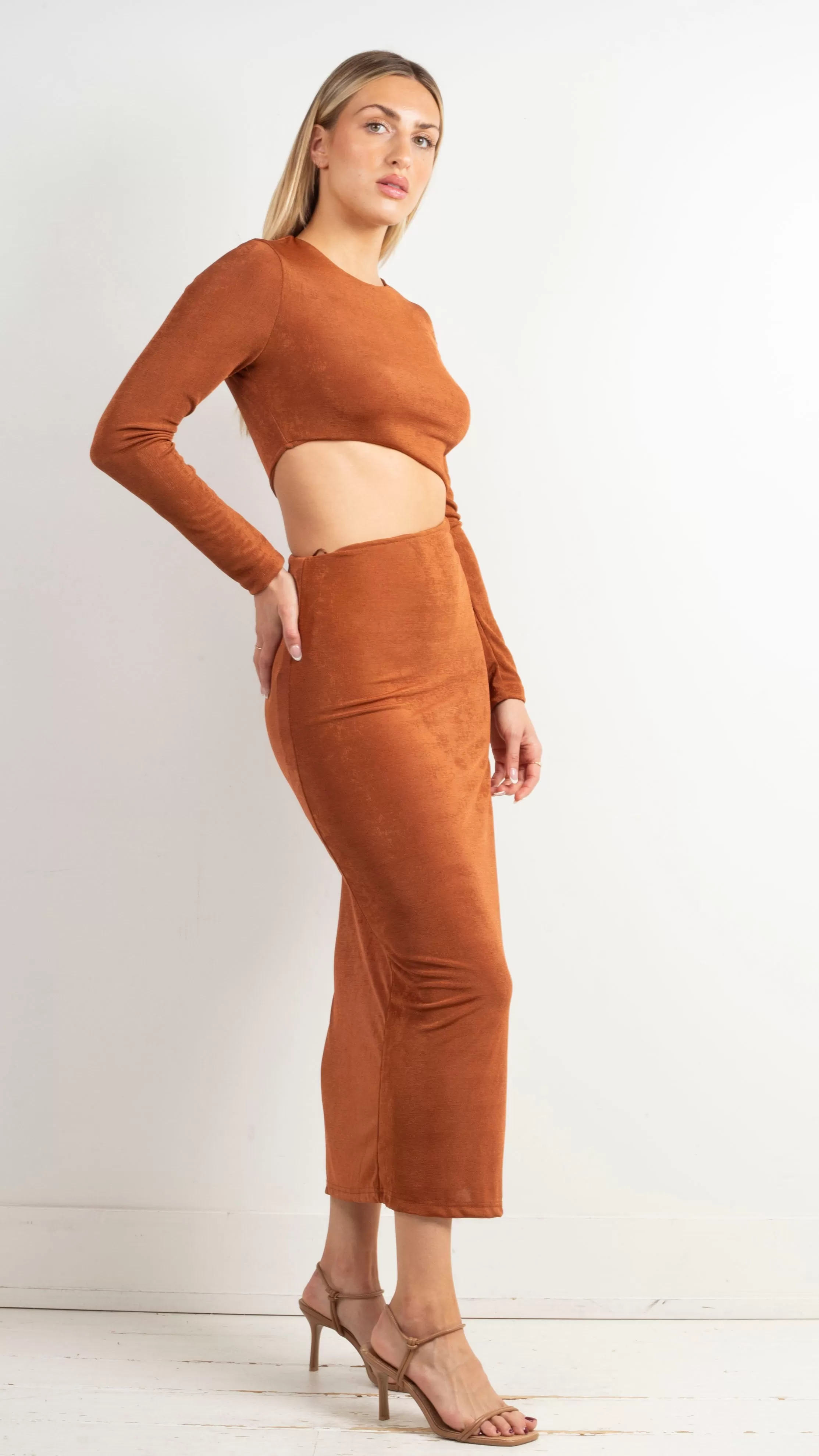 Mariana Slinky Cut Out Maxi - Burnt Umber