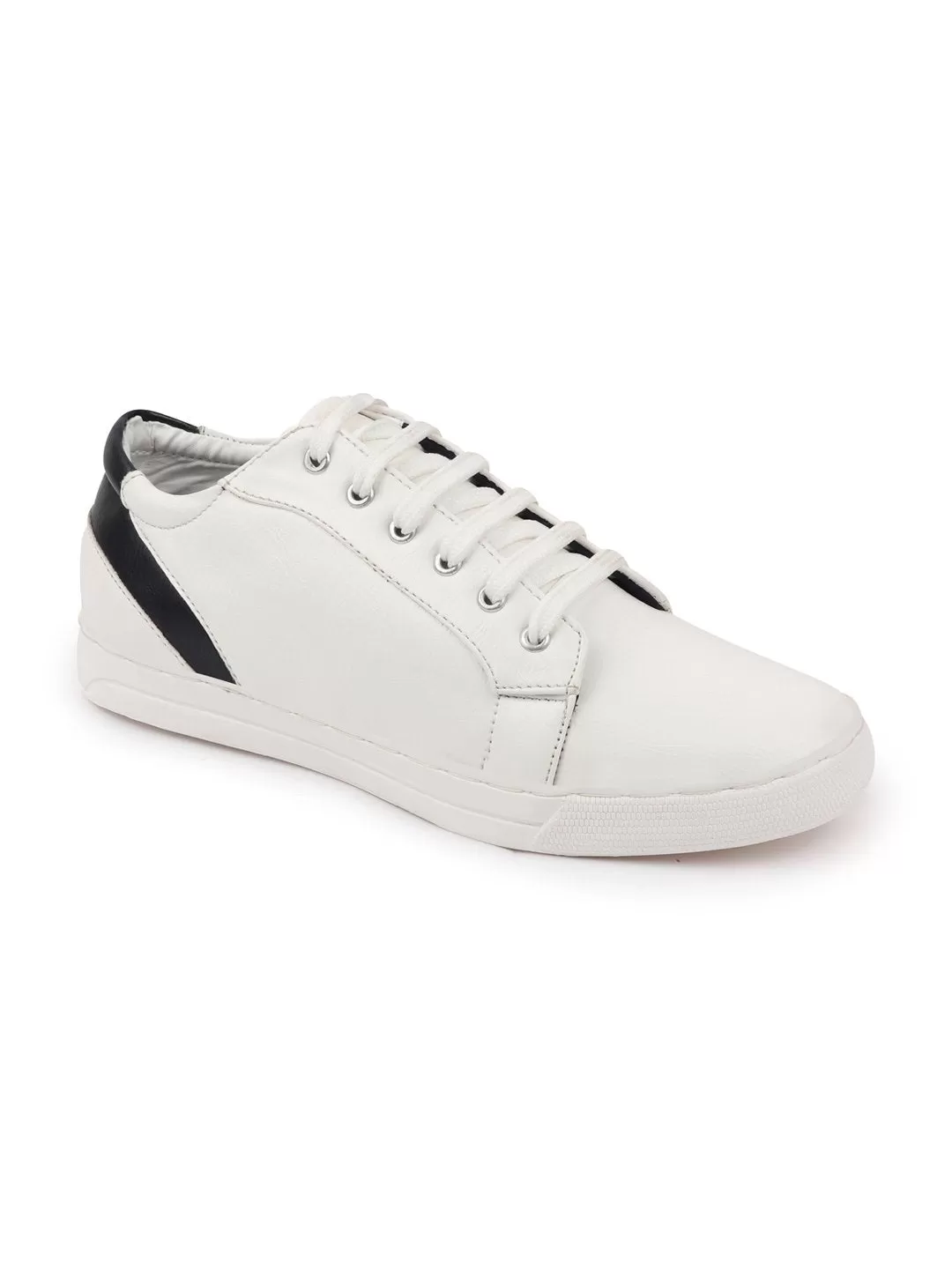 Men White Stylish Lace Up Sneakers