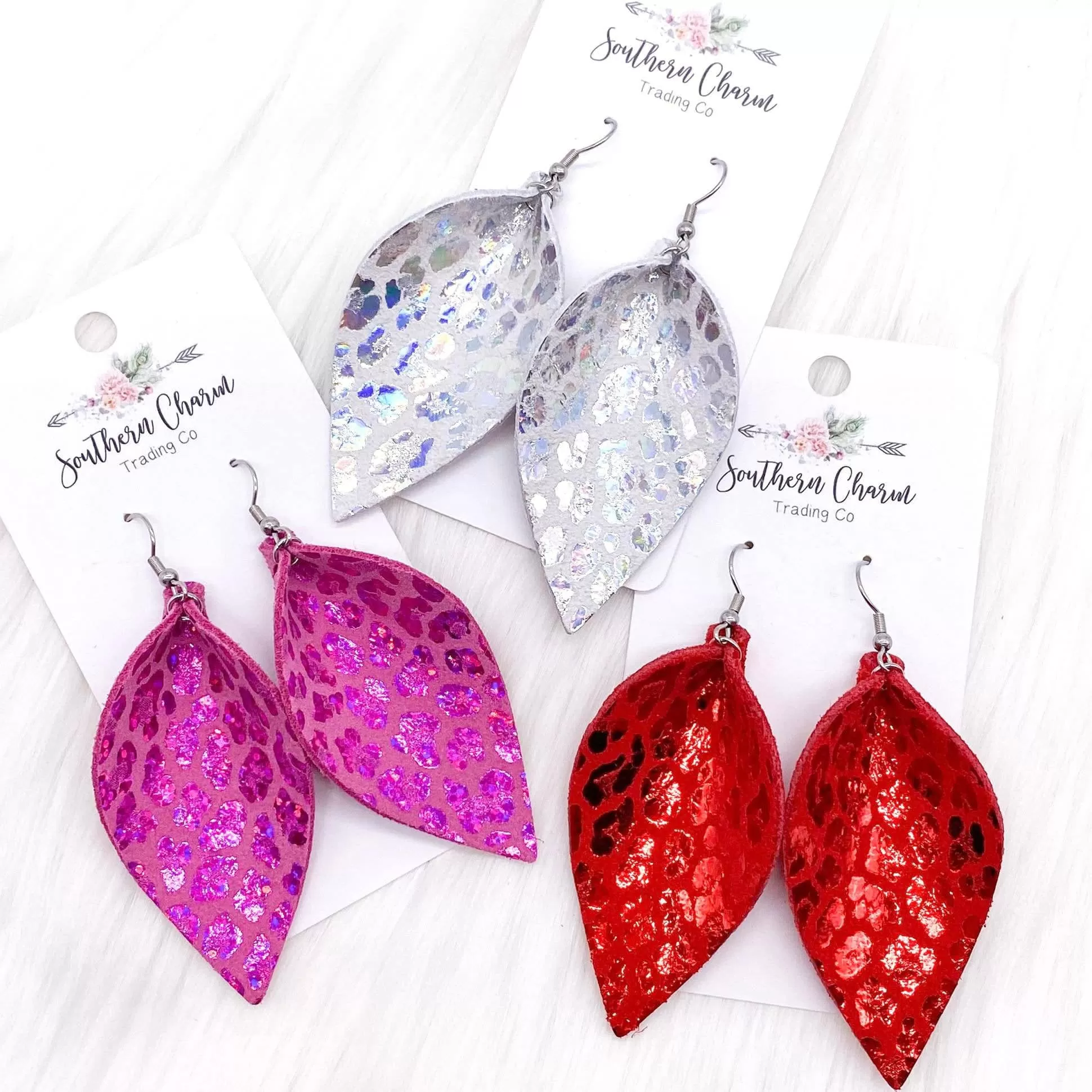 Metallic Leopard Petal Earrings - Iridescent Silver