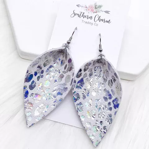 Metallic Leopard Petal Earrings - Iridescent Silver