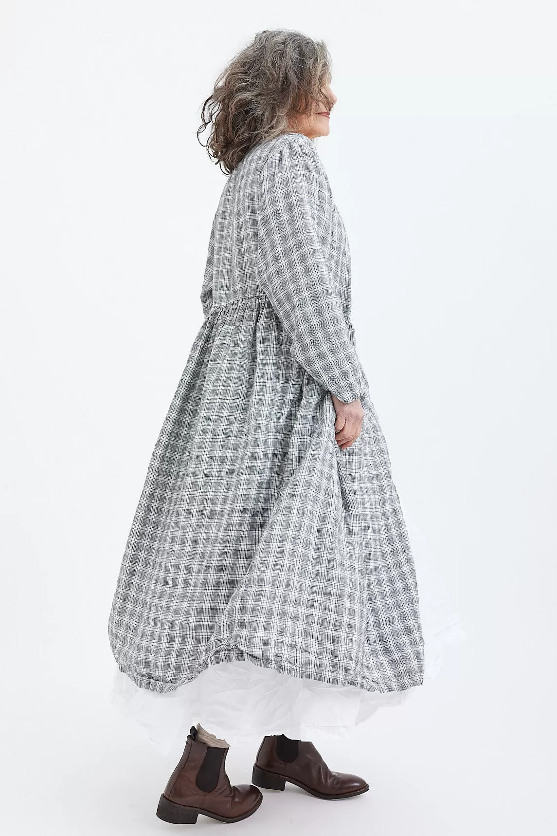 Metta - Amelie Wrap Dress - Textured Linen Black Check