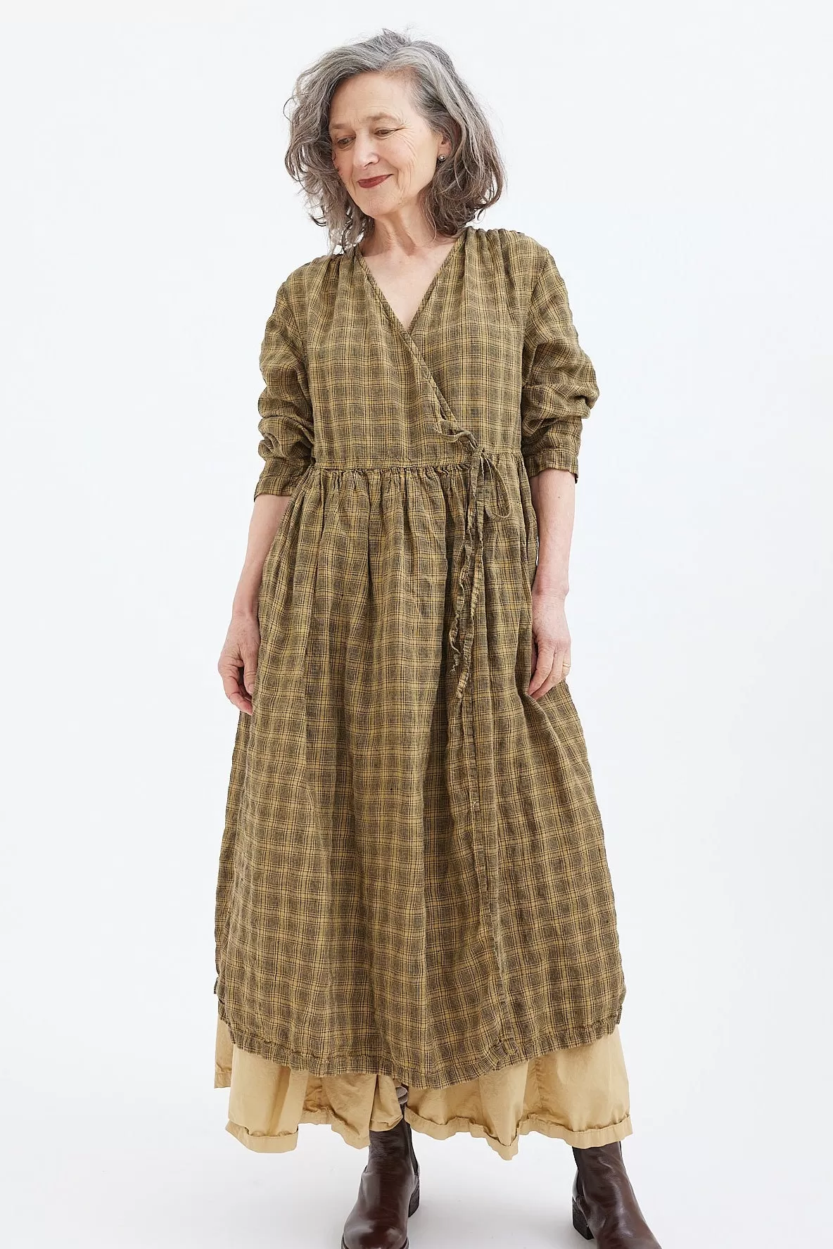 Metta - Amelie Wrap Dress - Textured Linen Black Check