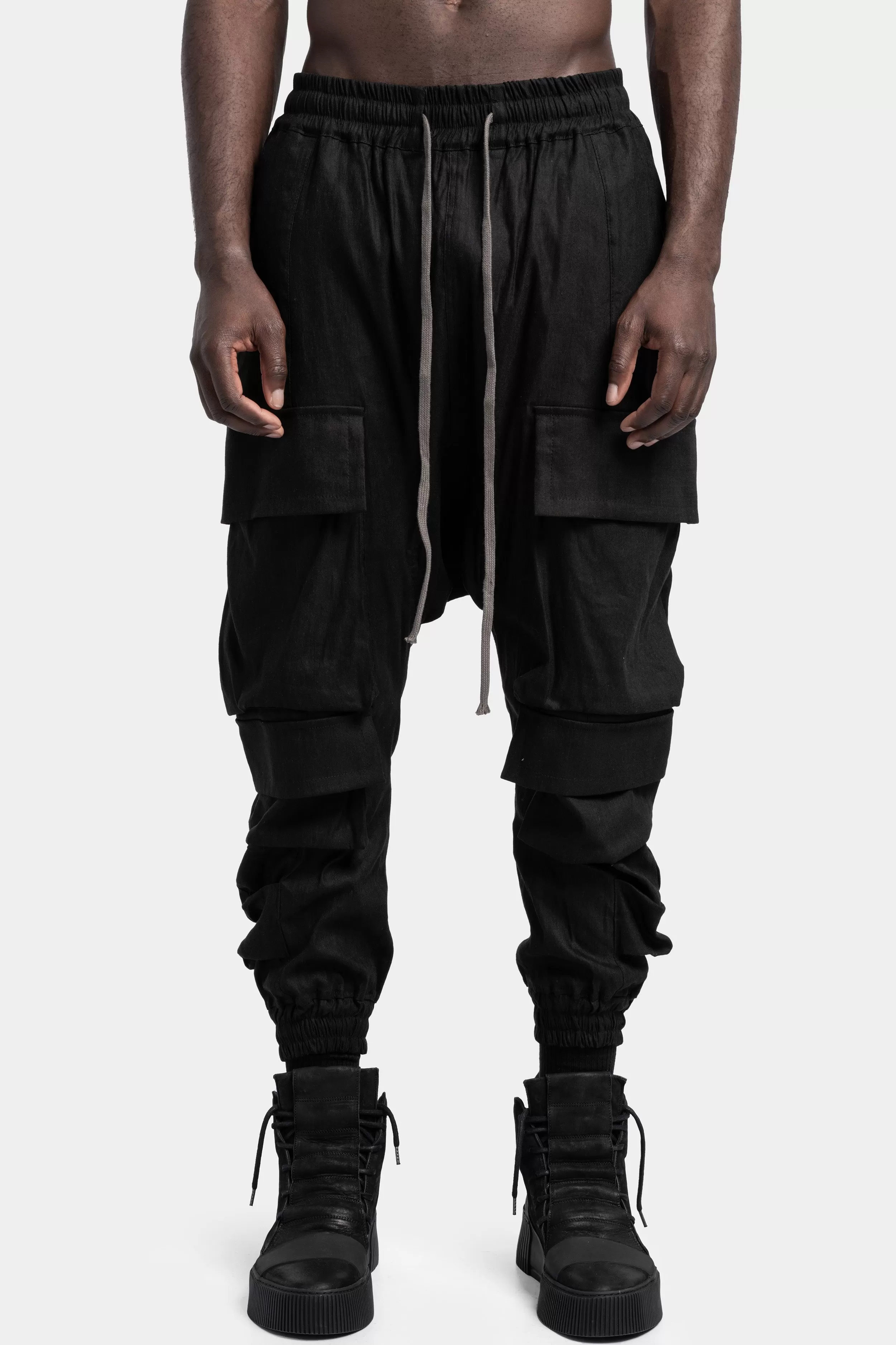 Military long linen drawstring pants