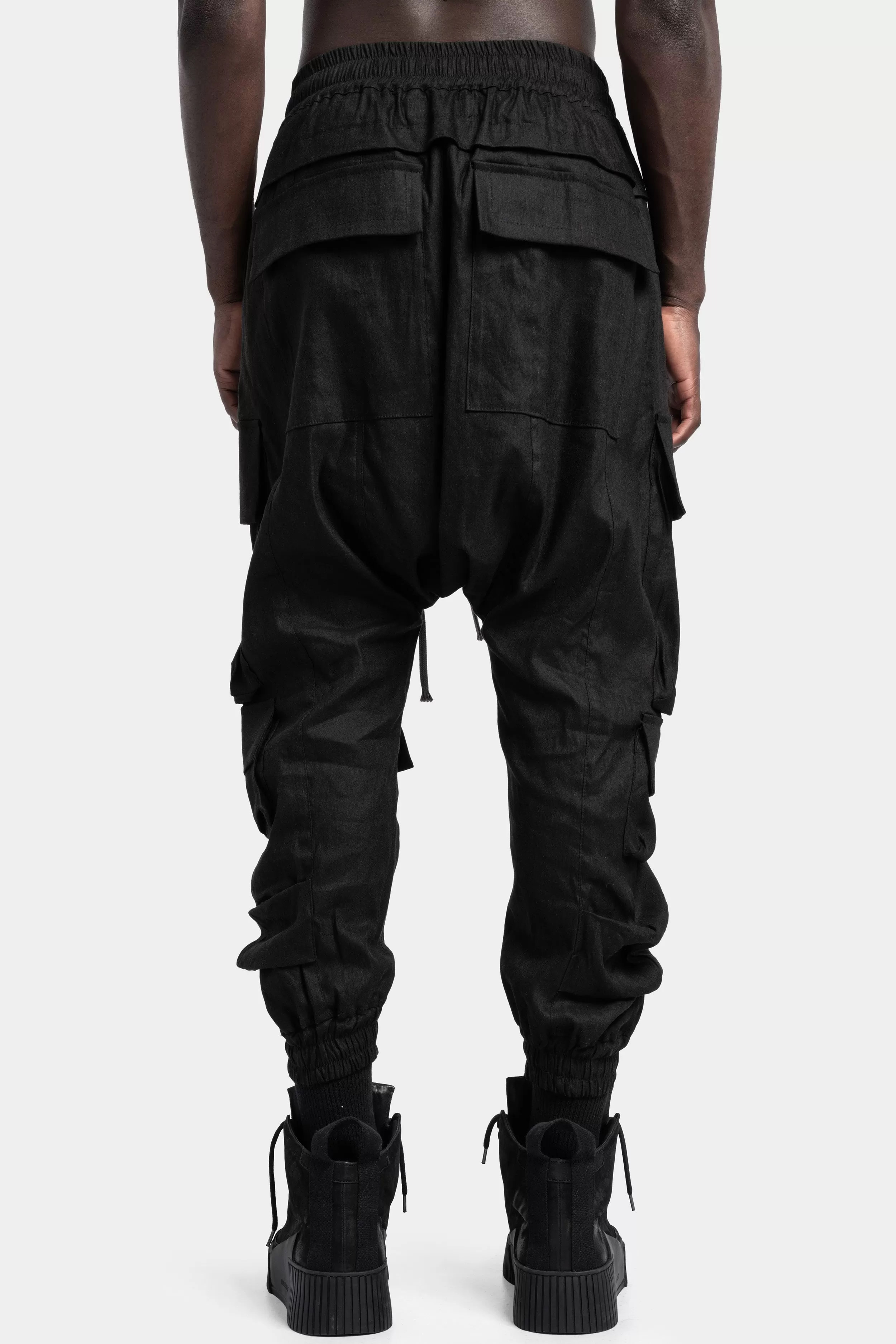 Military long linen drawstring pants