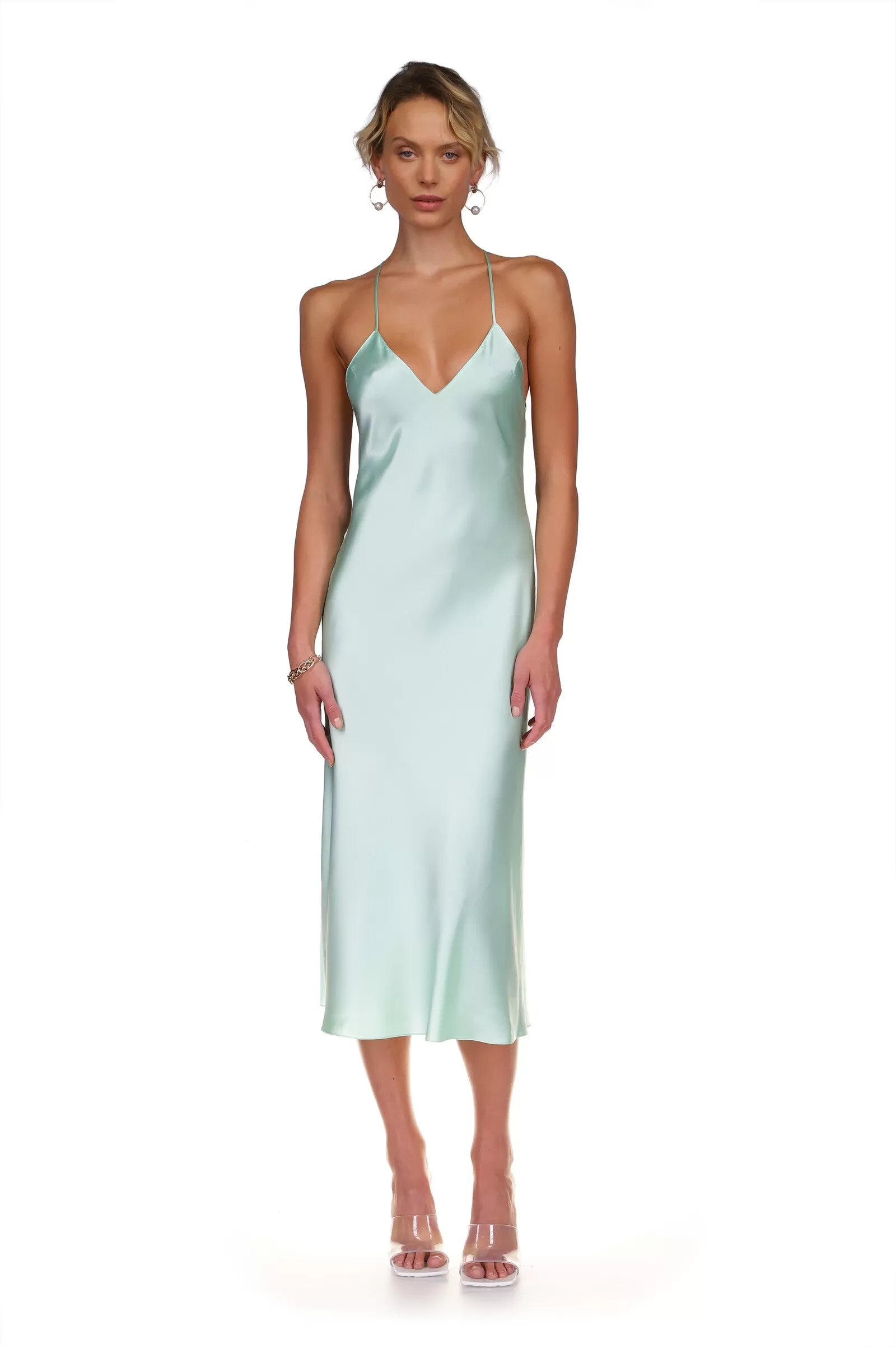 Mint Open Back Cross Strap Midi Dress