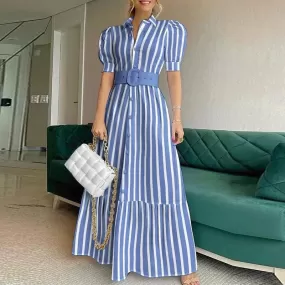 Misa Striped Statement Dress In Blue