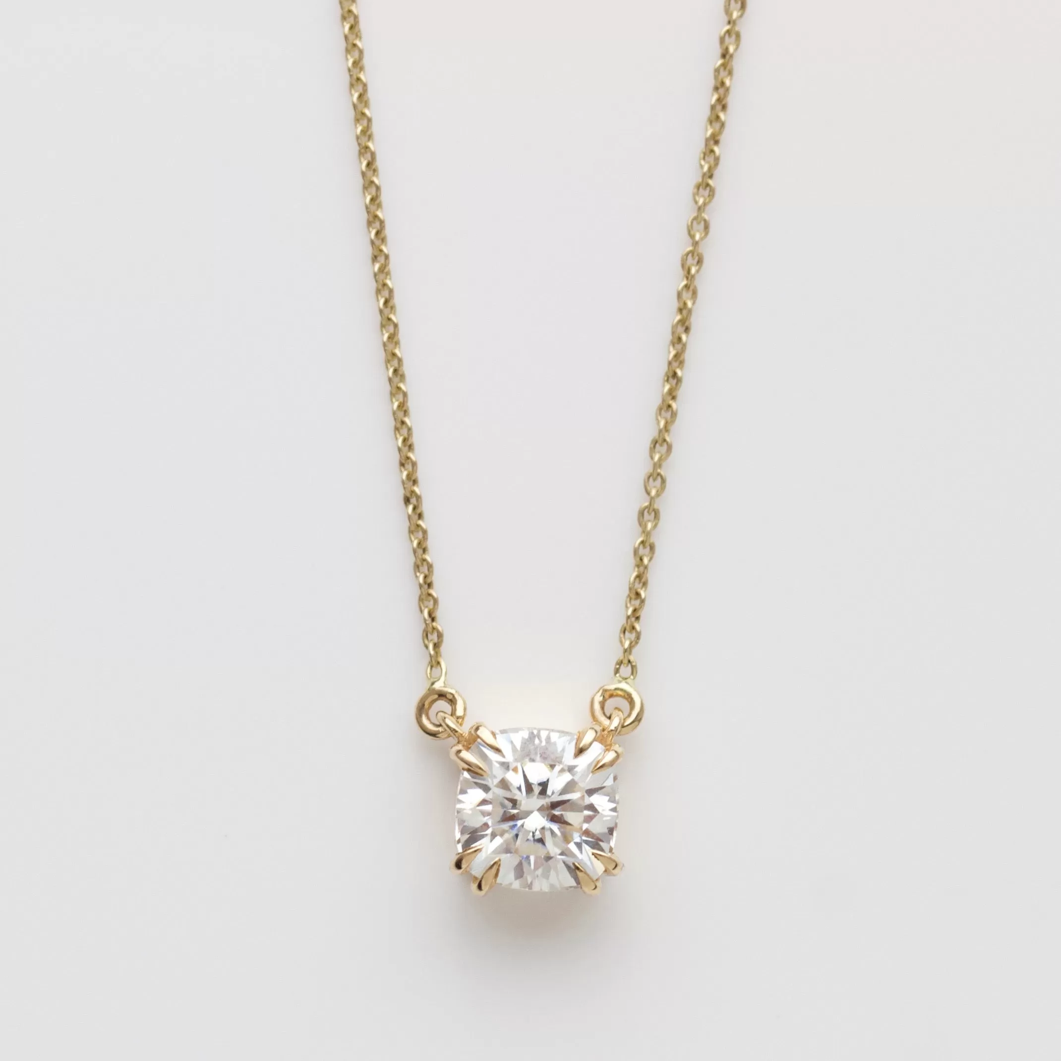 Moissanite Cushion Cut Prong Set Solitaire Necklace