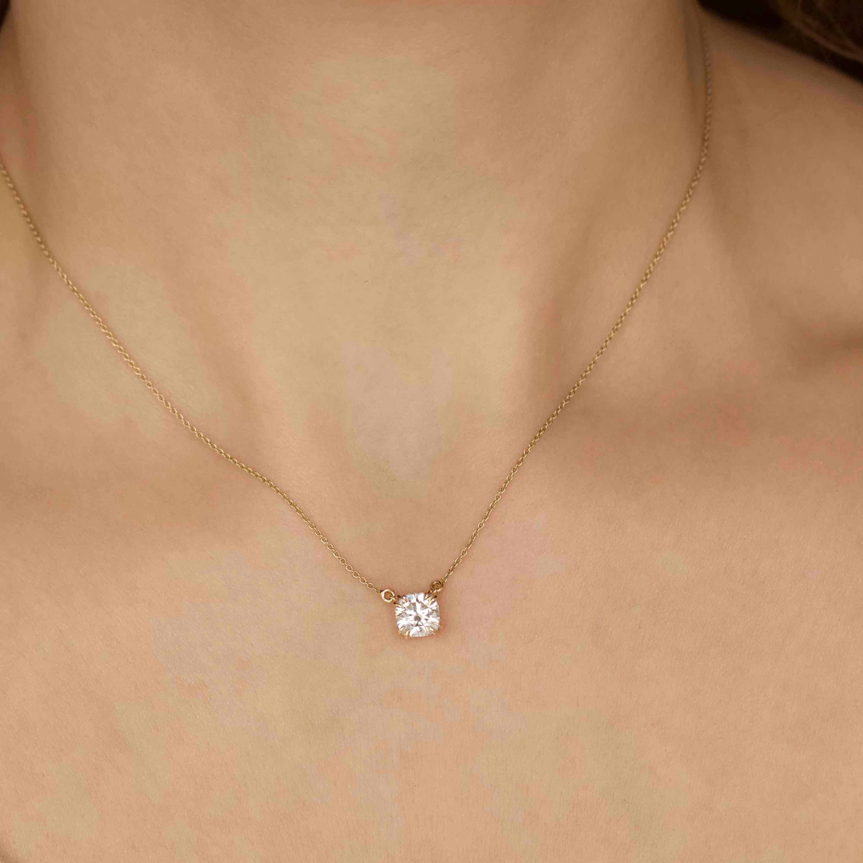 Moissanite Cushion Cut Prong Set Solitaire Necklace