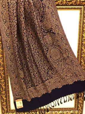 Navy Blue Color Pashmina Stole with Allover Weaving