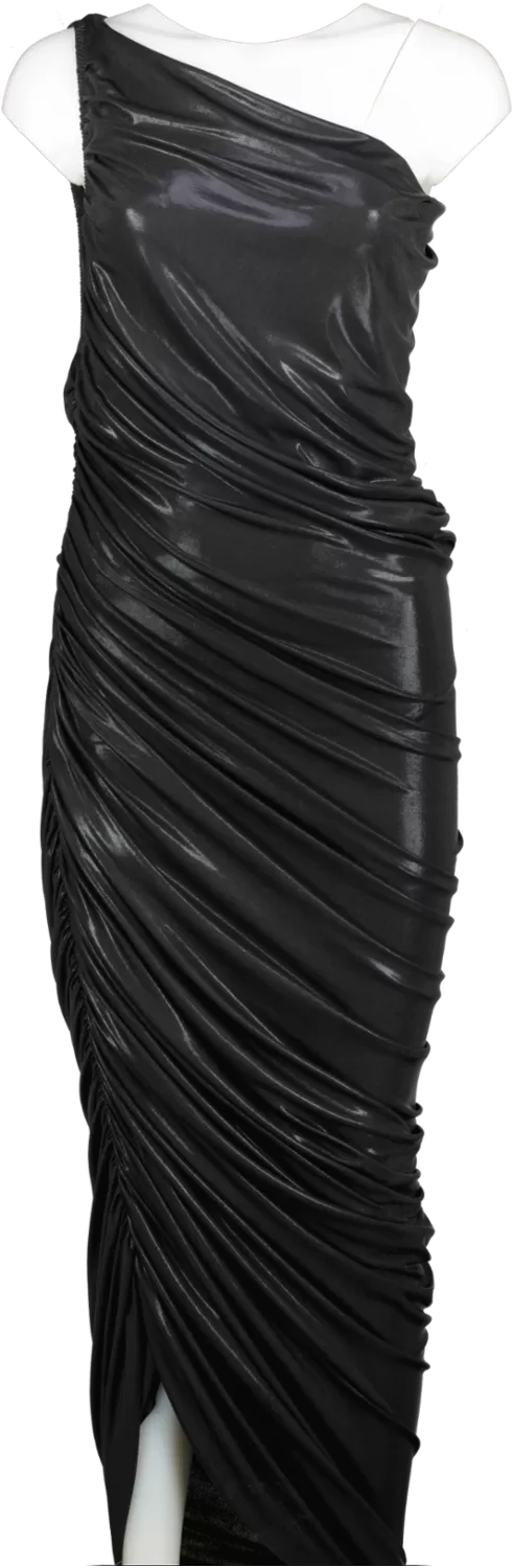 Norma Kamali Shiny Black Ruched One Shoulder Doana Dress UK S